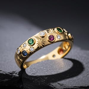 Antique Victorian Style Band, Flush Setting Wedding Band, Round Cut Diamond Engagement Ring, 14K Solid Multi Color Diamond Eternity Band