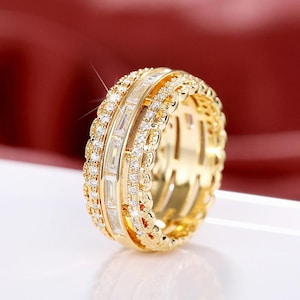Full Eternity Vintage Art Deco Wedding Band, Baguette Cut Channel Set Colorless Moissanite Engagement Band, 14K Yellow Gold Stackable Band