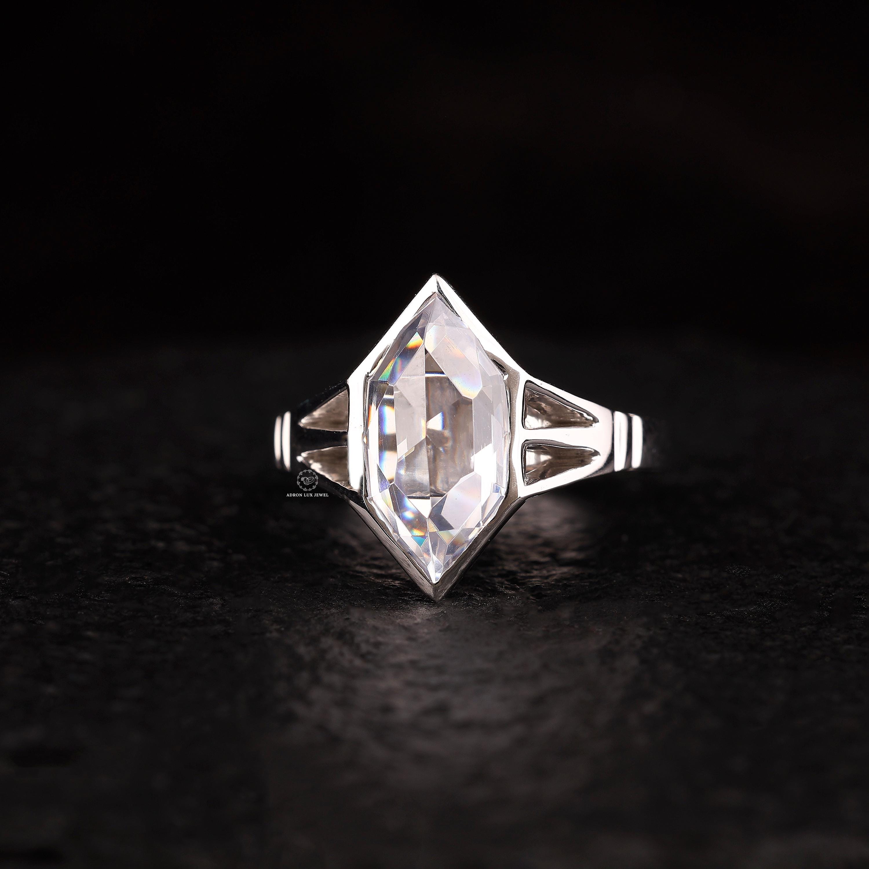 Split Shank Art Deco Wedding Ring, Bezel Set Engagement Ring