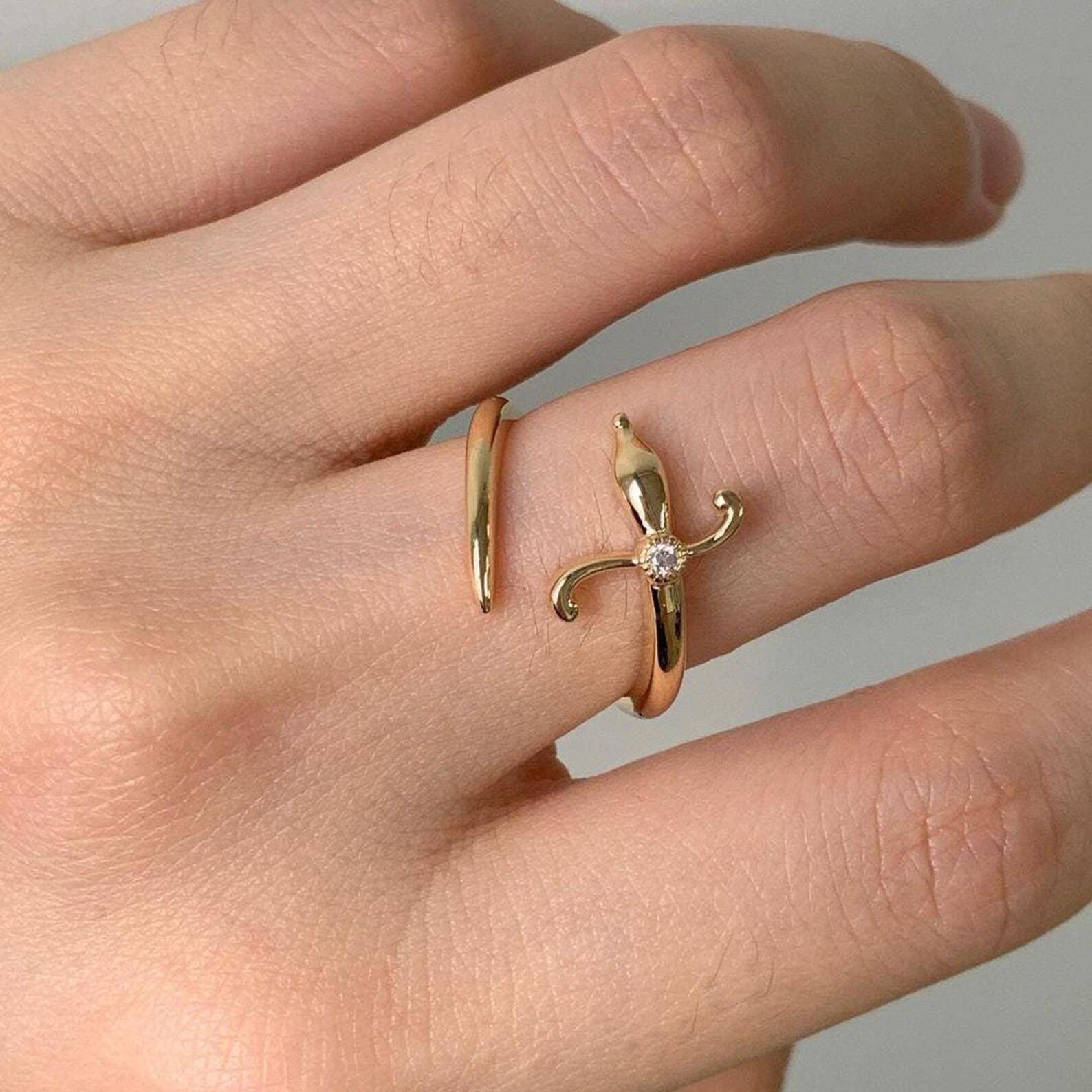 Sword Wrap 14K Yellow Gold Engagement Ring, Dagger Jewelry For Women, Round Dainty Gold Promise Ring, Knife Style Anniversary Gift Ring
