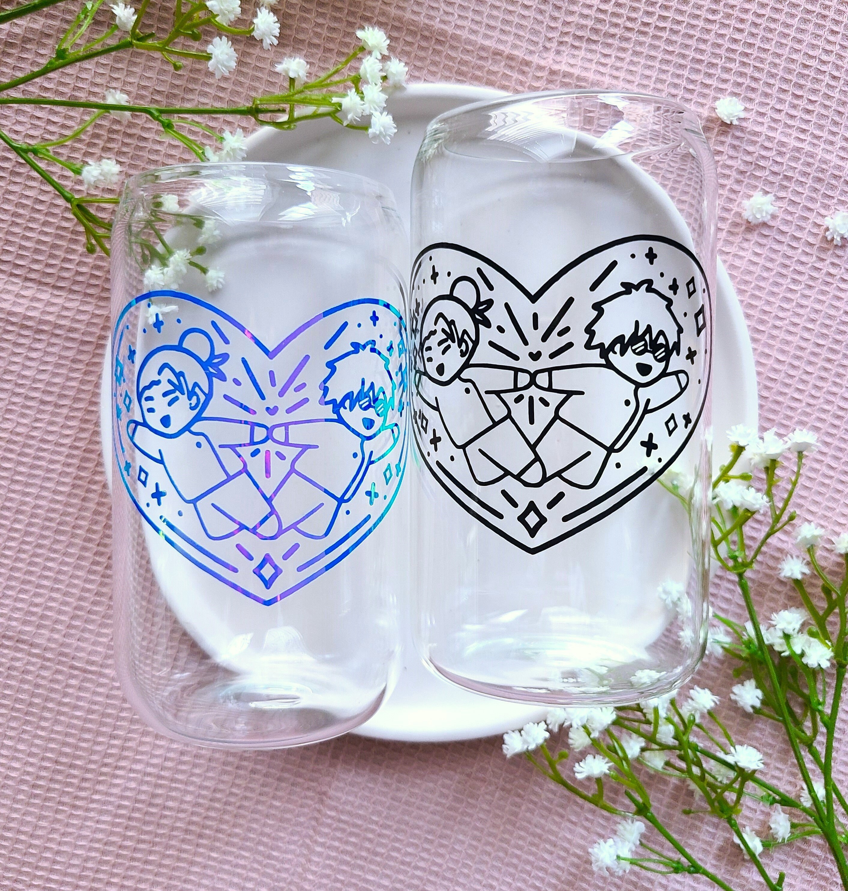 Anime Best Friends Glass Cup, Iced Coffee Cup, Vinyl Tumbler, Anime ...