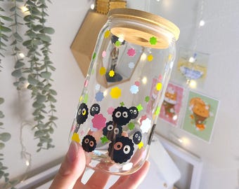 Soot Sprite glass cup, iced coffee cup, vinyl tumbler, anime cup, beer can glass