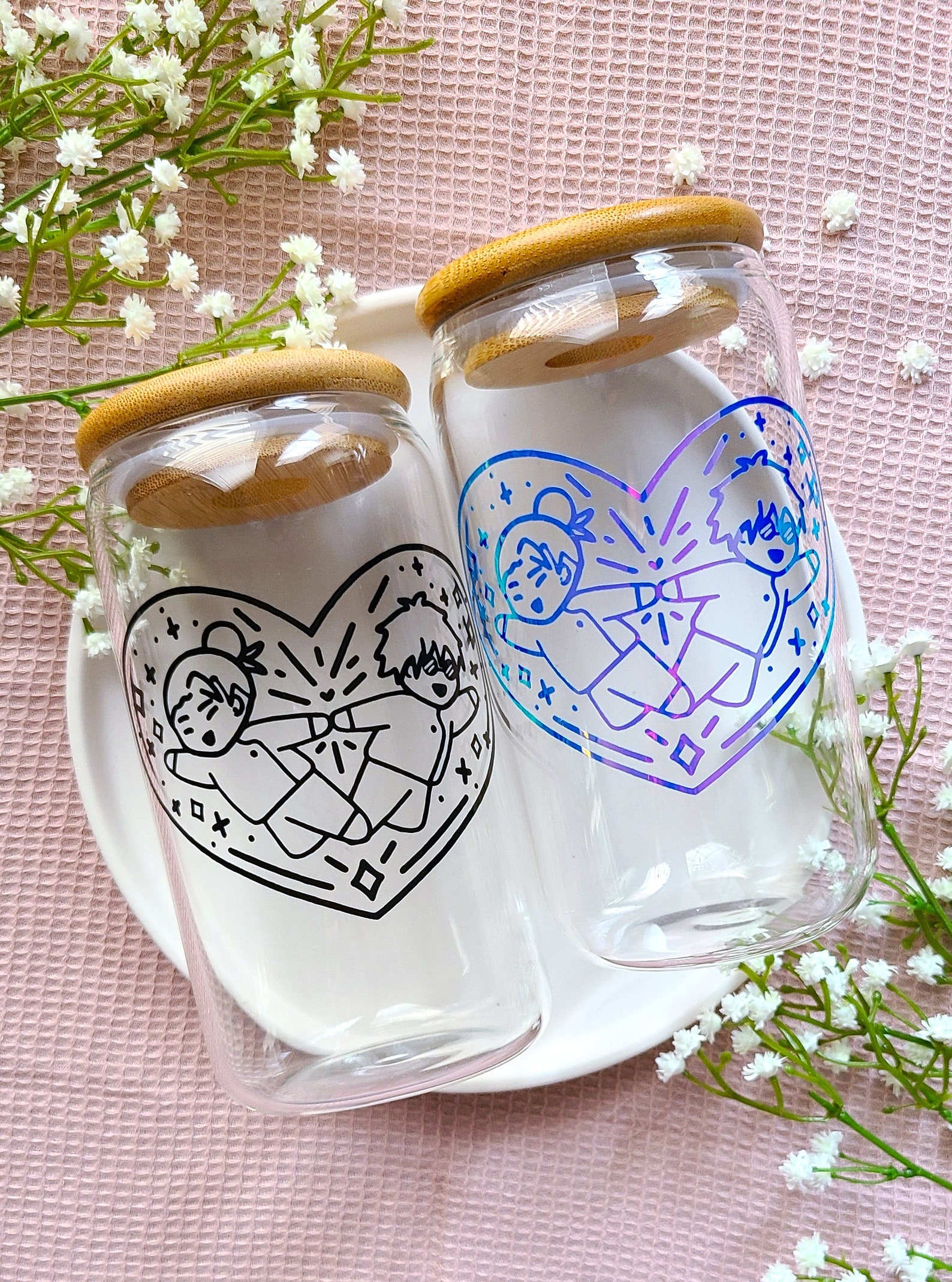 Anime Best Friends Glass Cup, Iced Coffee Cup, Vinyl Tumbler, Anime ...