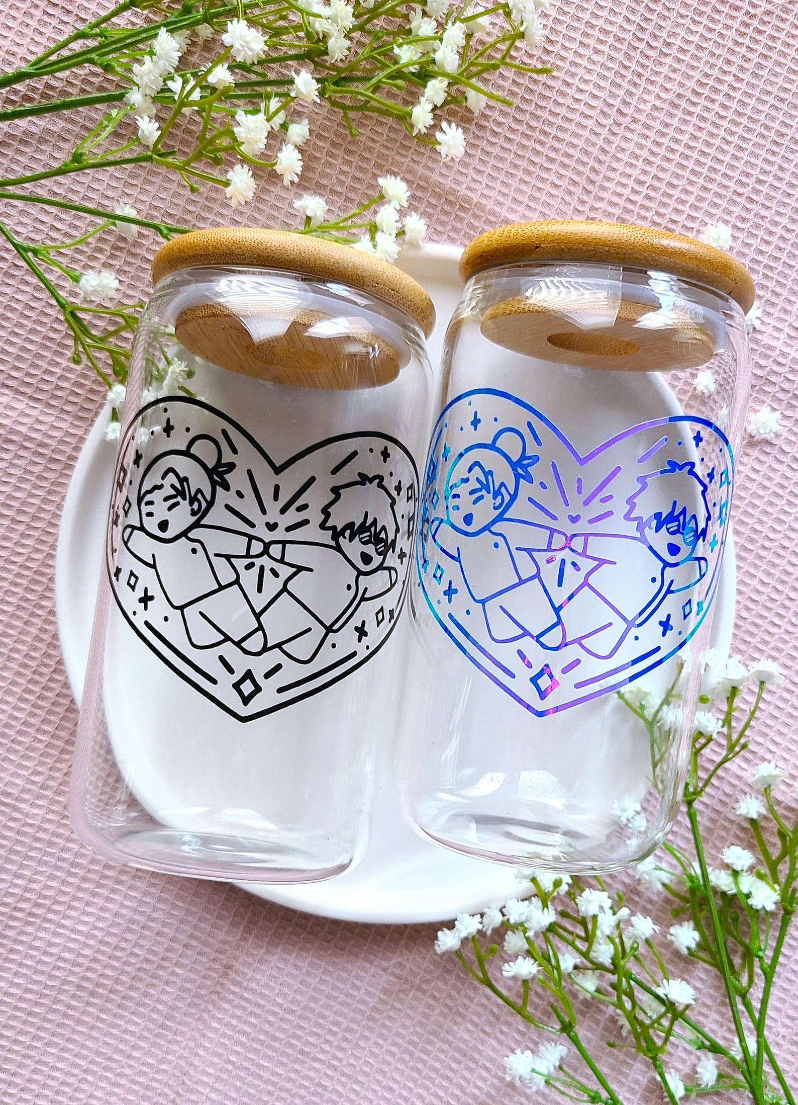 Anime Best Friends Glass Cup, Iced Coffee Cup, Vinyl Tumbler, Anime ...