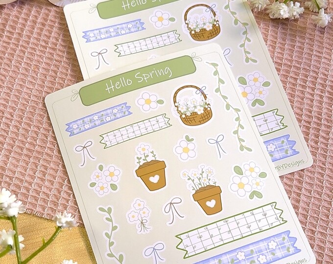 Aesthetic Spring Sticker Sheet, Kawaii Stickers, Cute Stationery ...