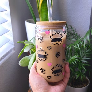 Anime glass cup, iced coffee cup, vinyl tumbler, anime, kawaii cup, beer can glass