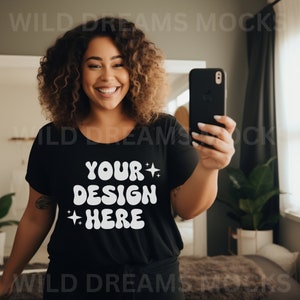 Bella Canvas 3001 Mockup, Übergröße Mockup, Spiegel Selfie Mockup, Selfie Mockup, gemütliches Mockup, Trendy Mockup, Bella Canvas Black Shirt Mockup