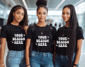 Girls Trip Mockup, Bella Canvas 3001 Mockup Black, Group Shirt Mockup, Bachelorette Mockup, Bridal Tshirt Mockup, Black Women Group Mockup