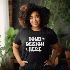 Plus Size Bella Canvas 3001 Mockup Black, Bella Canvas Mockup, Black Model Mockup, Plus Size Mockup, Black Girl Mockup, Diverse Mockup