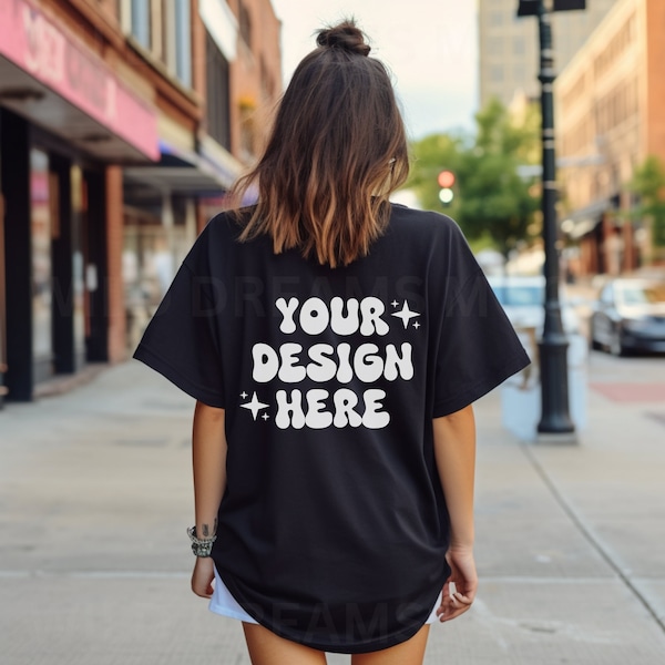 Bella Canvas 3001 Mockup Black Mockup Oversized White Back of Shirt Mockup Model Mockup Trendy Mock Black Colored Shirt Aesthetic Mockup