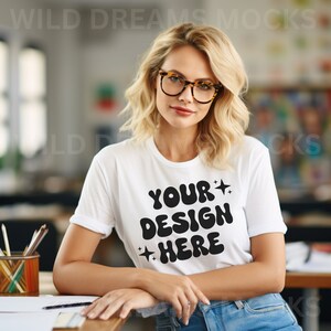 Teacher T-Shirt Mockup, Bella Canvas 3001 Mockup White, Back To School Mockup, Classroom Mockup, Teacher Mockup, School Mockup