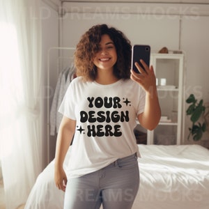 Bella Canvas 3001 Mockup, Übergröße Mockup, Spiegel Selfie Mockup, Selfie Mockup, gemütliches Mockup, Trendy Mockup, Bella Canvas weißes Hemd Mockup