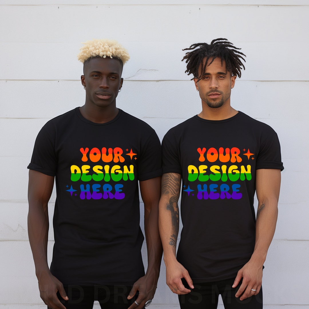Black Gay Couple Mockup, Bella Canvas 3001 T-shirt Mockup, LBGTQ+ ...