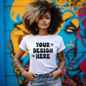 Bella Canvas 3001 Mockup White, Bella Canvas Mockup, Black Model Mockup, Black Girl Mockup, Diverse Mockup, Black Pride T-Shirt Mockup