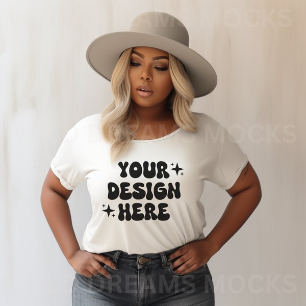 Bella Canvas 3001 Mockup White, Bella Canvas Mockup, Black Model Mockup, African American Woman Mockup, Black Girl Mockup, Diverse Mockup