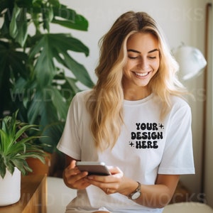 Bella Canvas 3001 Mockup White, Bella Canvas Mockup, White T-Shirt Mockup, Female Model Mockup, Woman 3001 T-shirt Mockup, Lifestyle Mockup