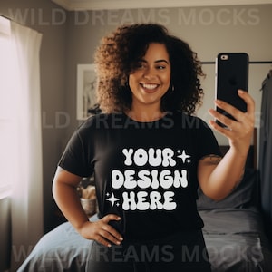 Bella Canvas 3001 Mockup, Übergröße Mockup, Spiegel Selfie Mockup, Selfie Mockup, gemütliches Mockup, Trendy Mockup, Bella Canvas Black Shirt Mockup