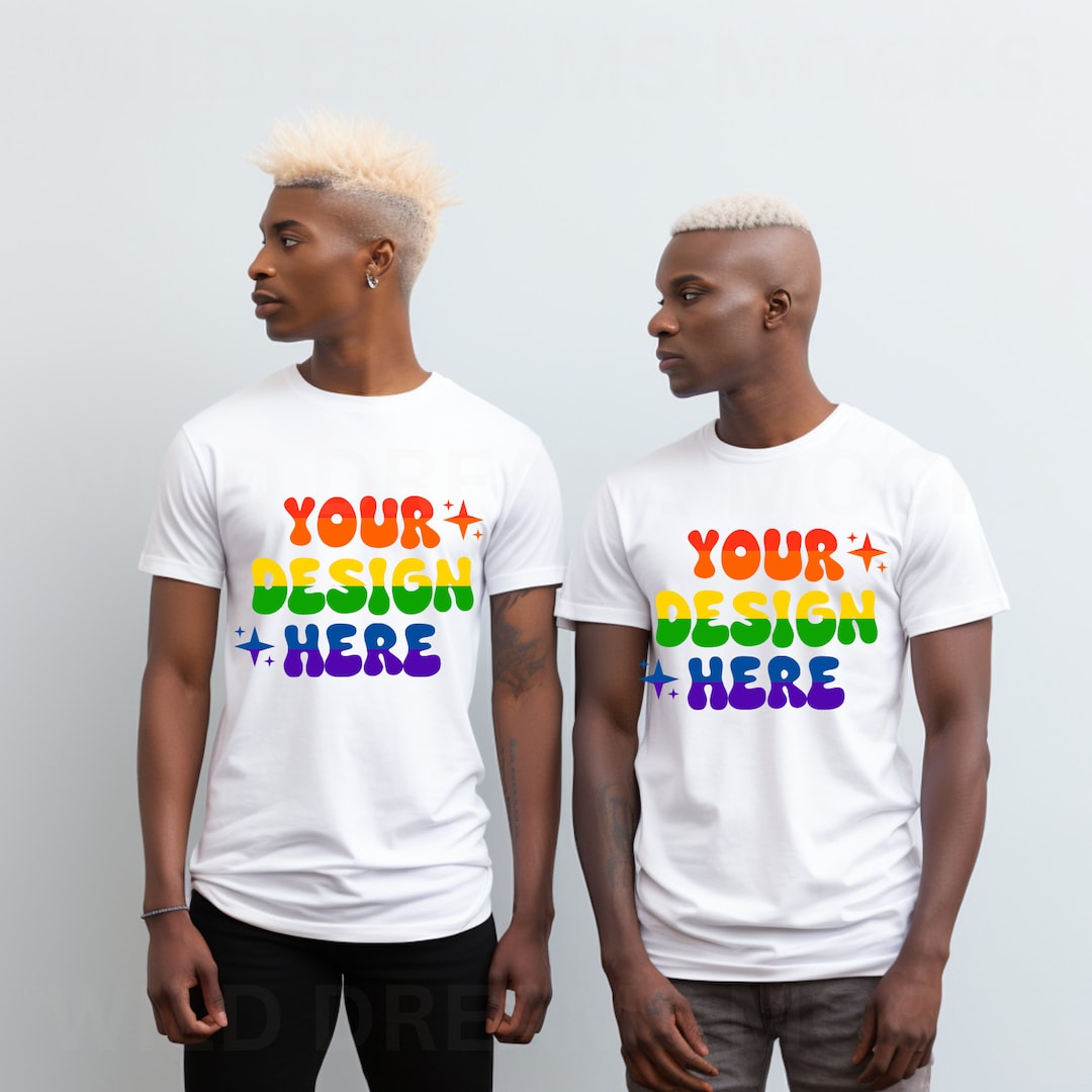 Black Gay Couple Mockup, Bella Canvas 3001 T-shirt Mockup, LBGTQ+ ...