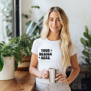 Bella Canvas 3001 Mockup White, Bella Canvas Mockup, White T-Shirt Mockup, Female Model Mockup, Woman 3001 T-shirt Mockup, Lifestyle Mockup