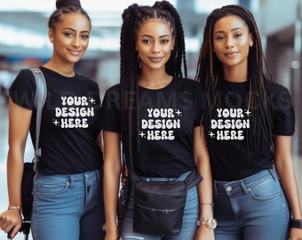 Girls Trip Mockup, Bella Canvas 3001 Mockup Black, Group Shirt Mockup, Bachelorette Mockup, Bridal Tshirt Mockup, Black Women Group Mockup