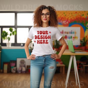 Teacher T-Shirt Mockup, Bella Canvas 3001 Mockup White, Back To School Mockup, Classroom Mockup, Teacher Mockup, School Mockup