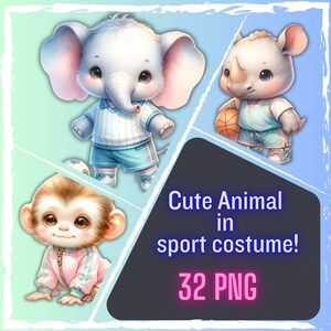 Animal fofo aquarela no esporte, clipart de animal fofo, atividade de animal fofo, animal fofo PNG, animal fofo para crianças, bebê, uso comercial