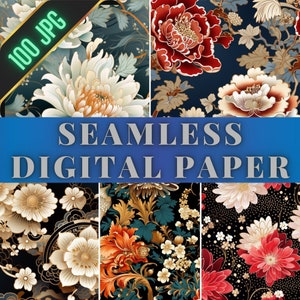 100 patrones sin costuras - Papeles digitales- Florales, Hoja, Flor, Conjunto imprimible, Rosa, cosmos, Tulipán, Margarita, Dalia, Gerbera, Conjunto de paquetes