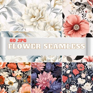 60 patrones sin costuras - Papeles digitales- Florales, Hoja, Flor, Conjunto imprimible, Rosa, cosmos, Tulipán, Margarita, Dalia, Gerbera, deco, Conjunto de paquetes