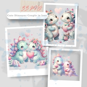 Aquarel schattig dinosaurus paar verliefd, romantische dinosaurus clipart, dinosaurus acteren, hardlopen, dinosaurus glimlach PNG, Valentijn, commercieel gebruik