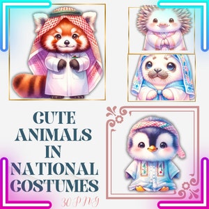 Acquerello simpatico animale in costume nazionale, simpatico clipart animale, simpatico animale PNG, simpatico animale per bambini, bambino, piccolo, bambino, uso commerciale