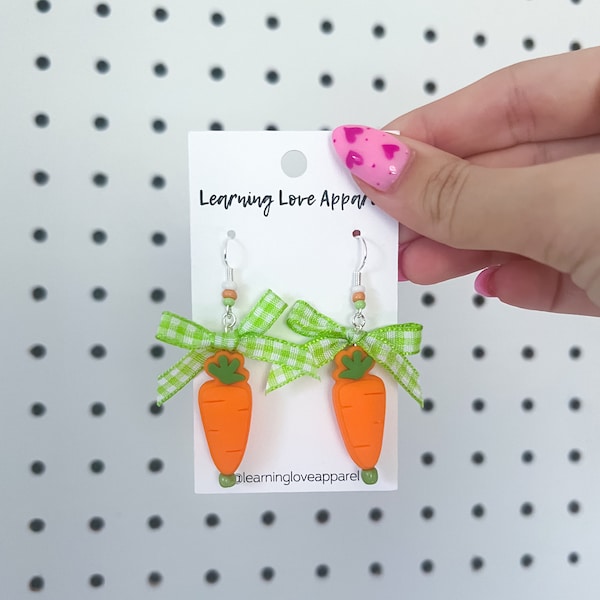 Carrot Bow Earrings, Silicone Drop Earrings, 100% Nickel Free, Beaded Dangle Earrings