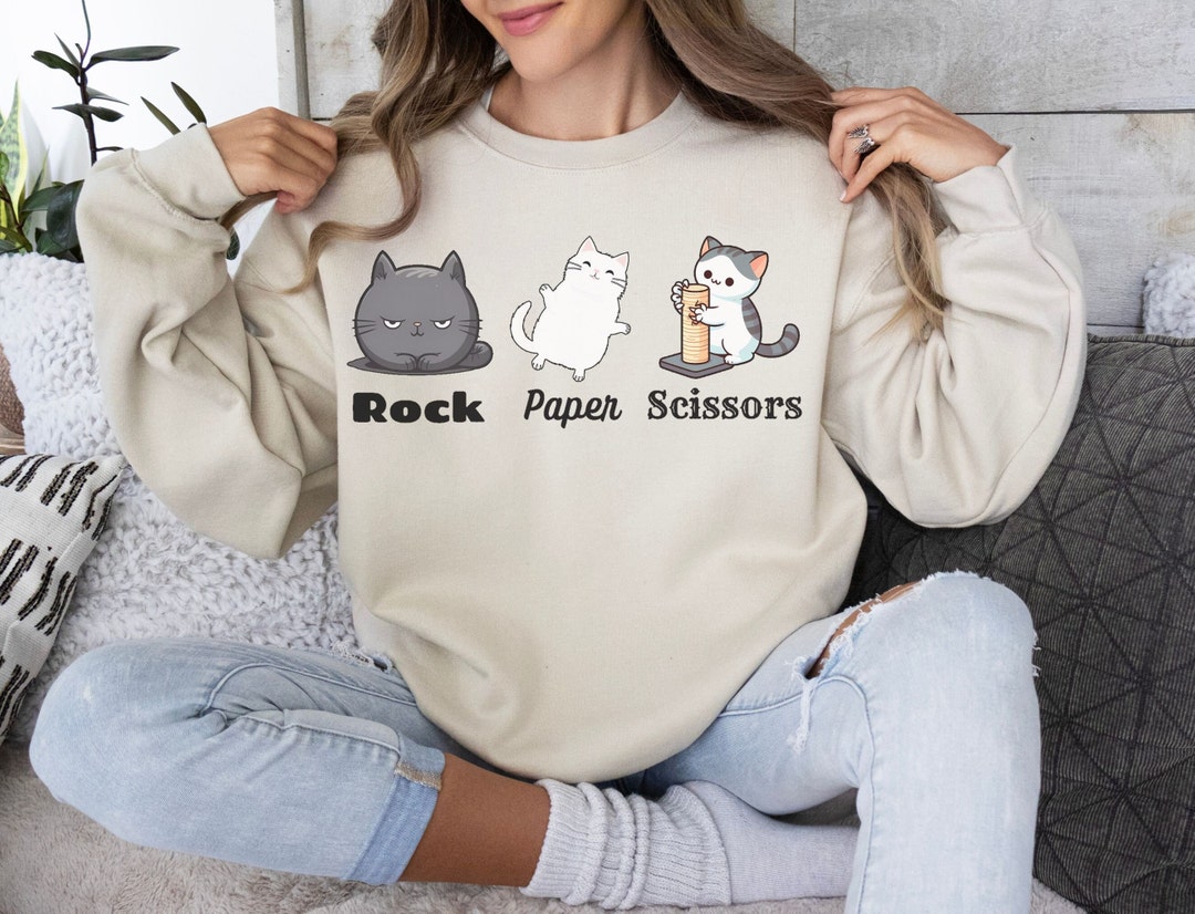 Rock Paper Scissors Cat Sweatshirt Cat Sweatshirt Fun Cat Etsy