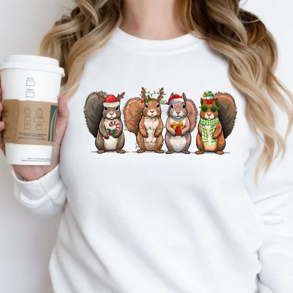 Squirrel Christmas Sweatshirt, Squirrel Christmas Light Shirt, Christmas Gifts, Funny Christmas Animals Sweater, Squirrel Christmas Crewneck
