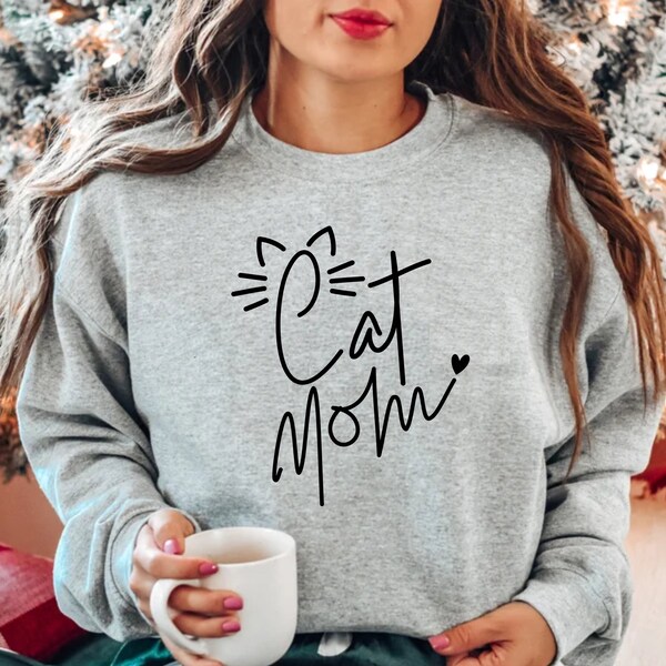 Cat Mom Sweatshirt, Cat Mama Hearth Sweatshirt, Funny Womens Cat Lover Sweatshirt, Mothers Day Sweatshirt, Cat Mom Gift, Cat Mom Sweatshirt