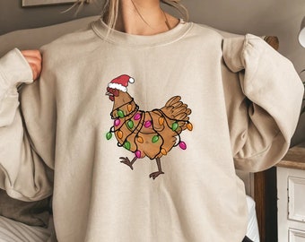 Christmas Chicken Sweatshirt, Funny Christmas Sweatshirt, Christmas Gift, Womens Sweatshirt, Chicken Lover Gift, Ugly Christmas Sweatshirt