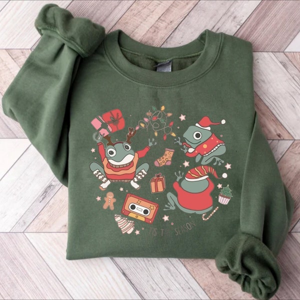 Christmas Frog Sweatshirt, Cute Frog Gifts for Frog Lovers, Funny Holiday Apparel, Winter Clothing Women, Cute Christmas