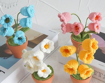 Bouquet de fleurs de muguet, Fleur en pot au crochet fait main, Plantes en pot au tricot, Fleur en pot en crochet, Décoration de voiture