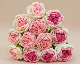 Bouquet de roses au crochet, roses simples, roses tricotées, fleurs éternelles, décoration d'intérieur, accessoires de mariage, cadeau personnalisé pour amoureux