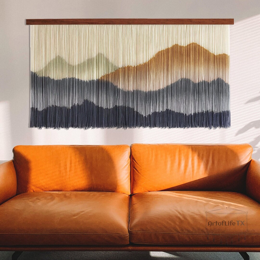 Large Boho Wall Decor, Mountain Art Macrame Yarn Wall Hanging, Hand