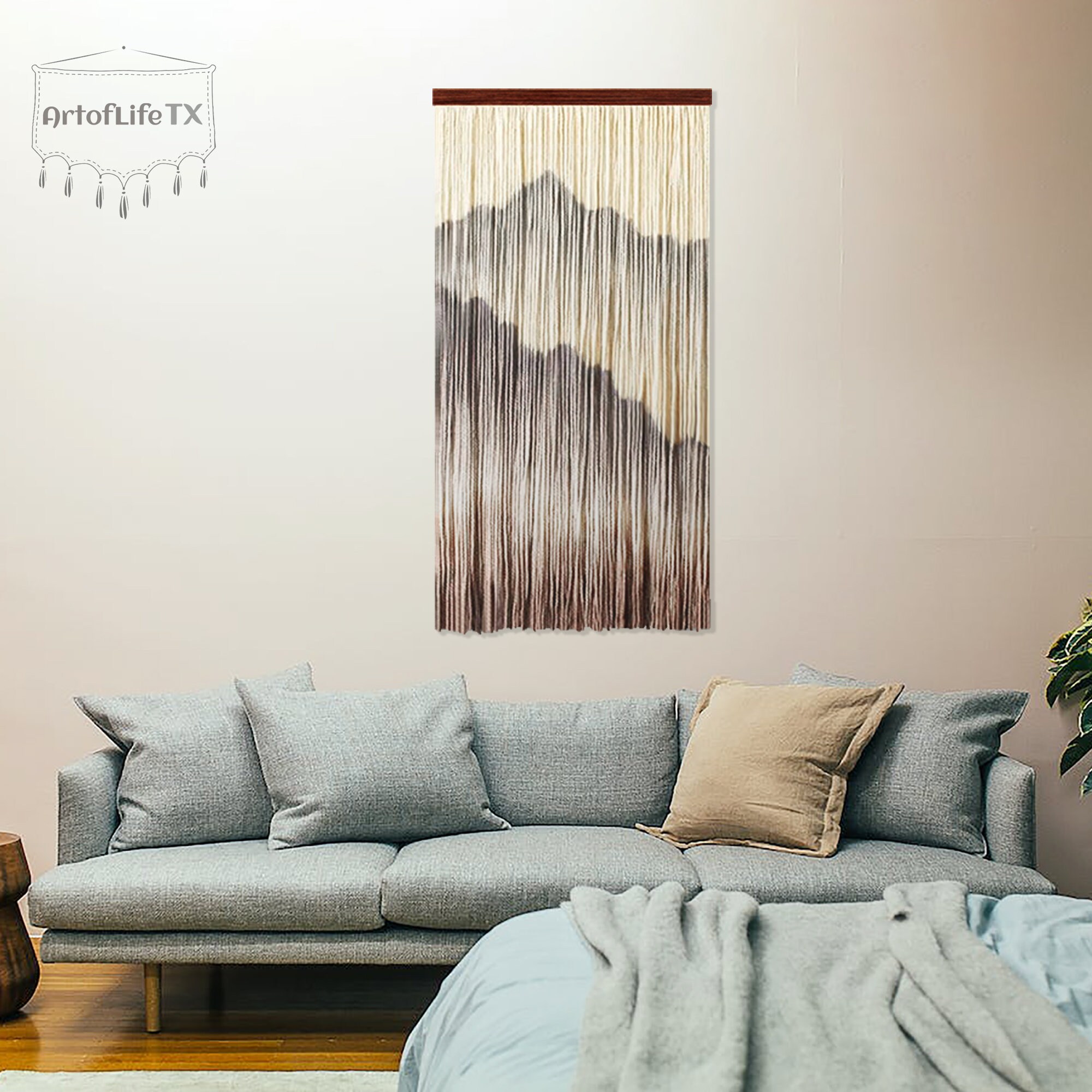 Mountain Art Wall Hanging, Boho Nursery Wall Decor, Yarn Tapestry, Tall
