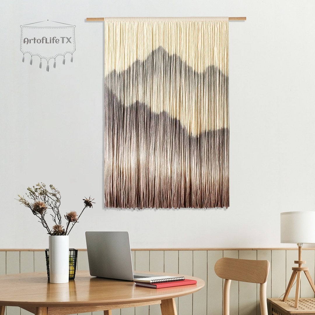 Mountain Art Wall Hanging, Boho Nursery Wall Decor, Yarn Tapestry, Tall