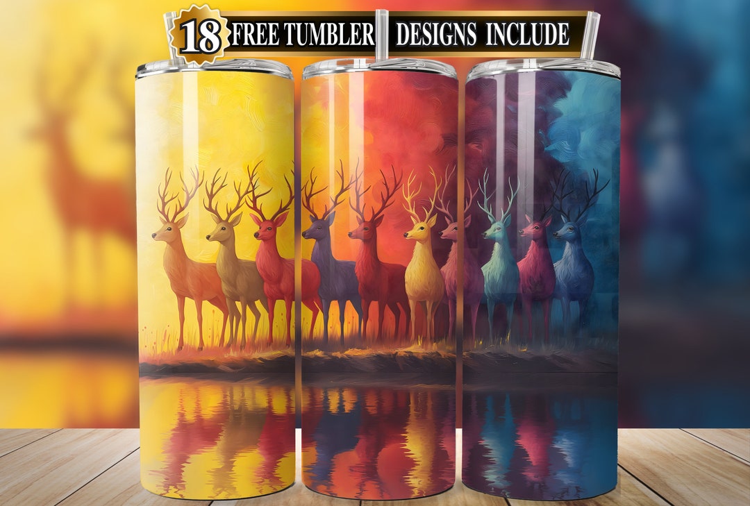 Buck Deer Reflection Tumbler Wrap PNG | 20 Oz Skinny Sublimation Design ...