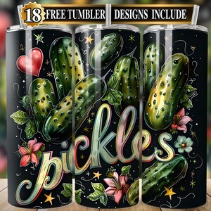 Funny Pickles Tumbler Wrap PNG - Quirky Dill Pickle Design - Digital Download - 20oz Tumbler Sublimation Template - Gift for Pickle Lovers