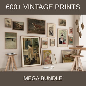 Vintage Gallery Wall , Eclectic Gallery Set, Antique Wall Decor, Mega Bundle, Modern Traditional Prints, Digital