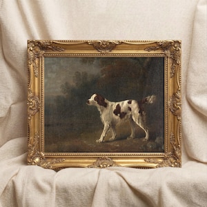 Pintura a óleo vintage de cão de caça, impressão artística de setter antigo, download digital.