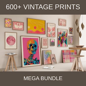 Eclectic Vintage Gallery Prints, Maximalist Wall Art Set, Digital Download Bundle