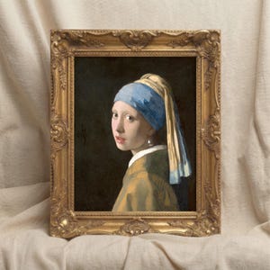 Framed Girl with a Pearl Earring Art, Antique Vermeer Portrait Oil Painting Print