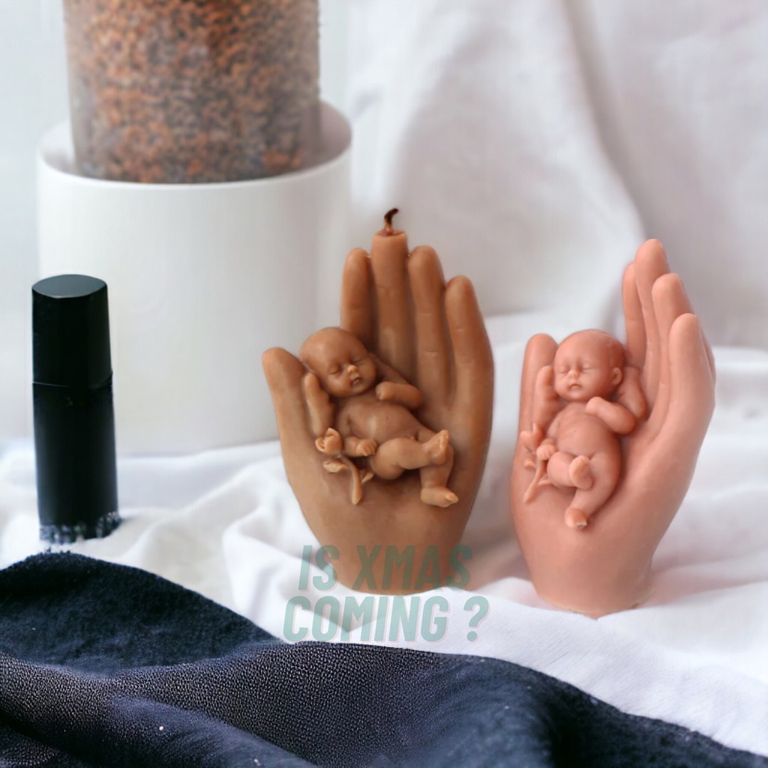 Baby Silicone Candle Mold White Angel Sleeping Baby in a Hand Naked