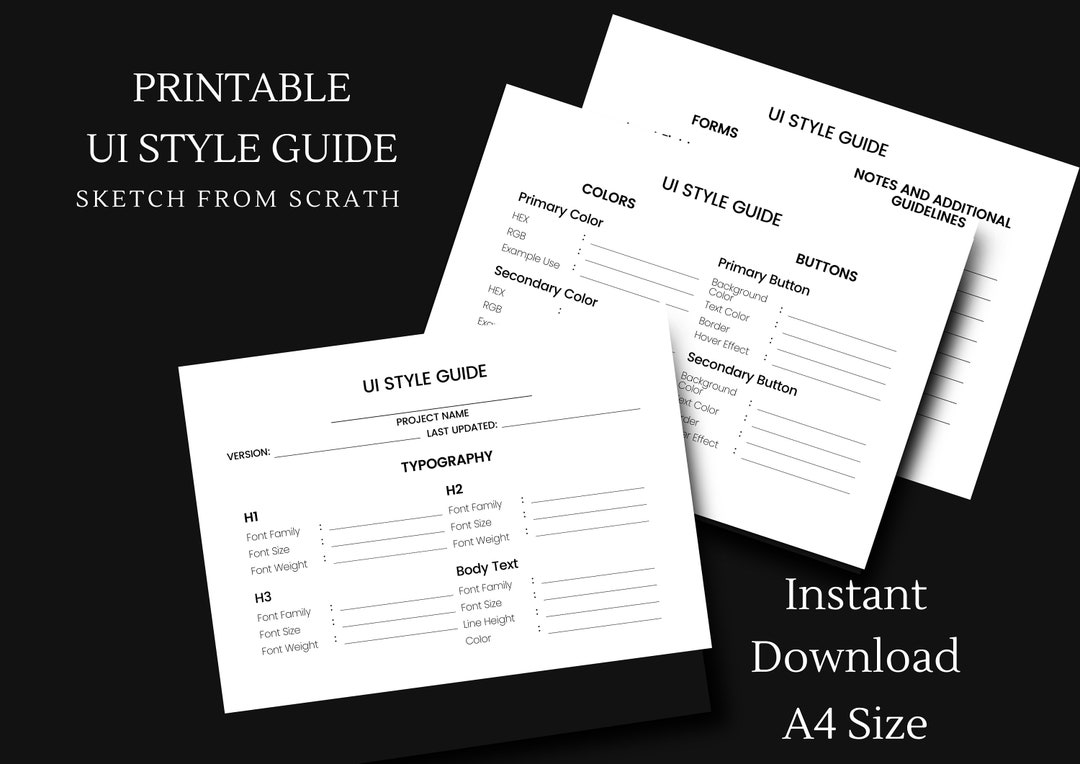 Printable UI/UX Style Guide Template - Etsy