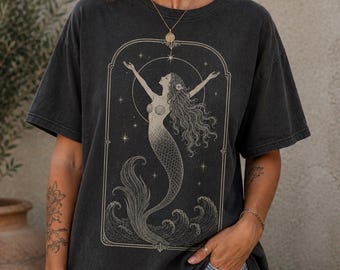 Celestial Mermaid Tarot Shirt, Art Nouveau Dark Feminine Graphic Tee